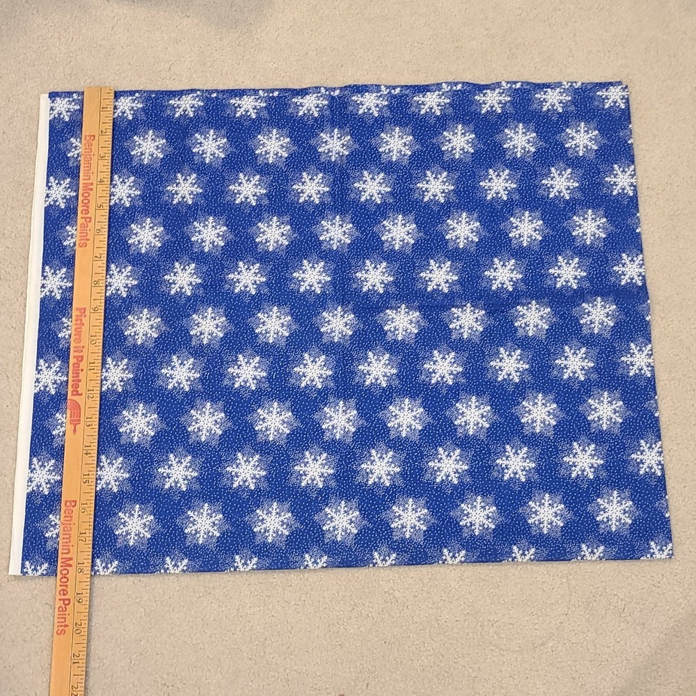 NEW 1 yd BLUE WHITE SILVER GLITTER SNOWFLAKES Winter Christmas Holiday‎